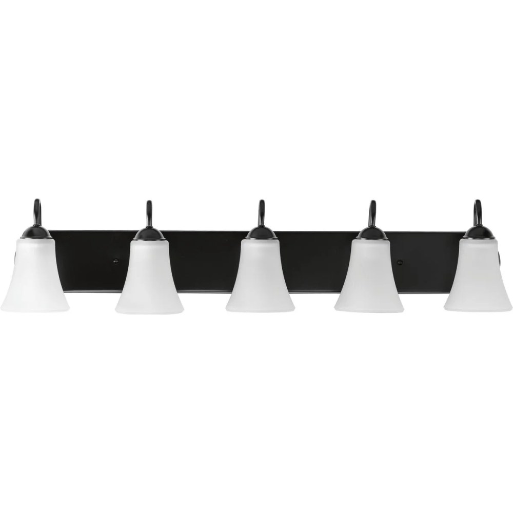 Classic Collection Five-Light Matte Black Etched Glass Traditional Bath Vanity Light - Image 3