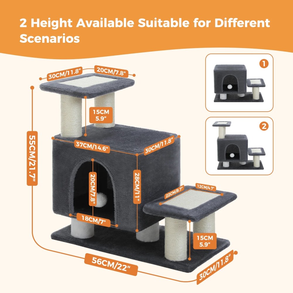 Pefilos 21" Cat Tree Tower with Scratching Post, 3-Step Pet Dog Stairs with Cat Condo for Small Dog, Gray - Image 3
