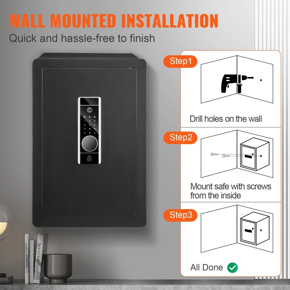 VEVOR Security Safe Box 2.2 Cubic Feet Fingerprint Digital Keypad Lock Box Safe Fingerprint Safe Box with Inner LED Light Fire Resistant Home Safe Steel for Cash Gold 15.75x13x23.6 inch - Image 3