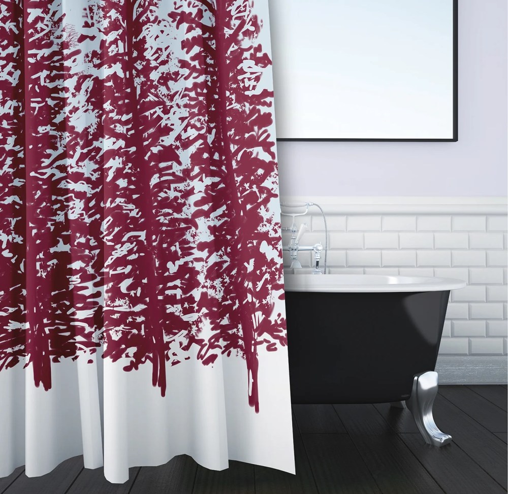 Simply Daisy 70" W x 73" H Hidden Forrest Floral Print Polyester Shower Curtain, Red - Image 2