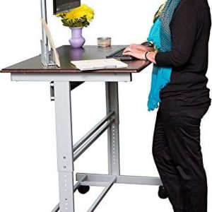 40 Mobile Adjustable-Height Stand Up Desk with Monitor Mount (Dark Walnut Shelves and Silver Frame)