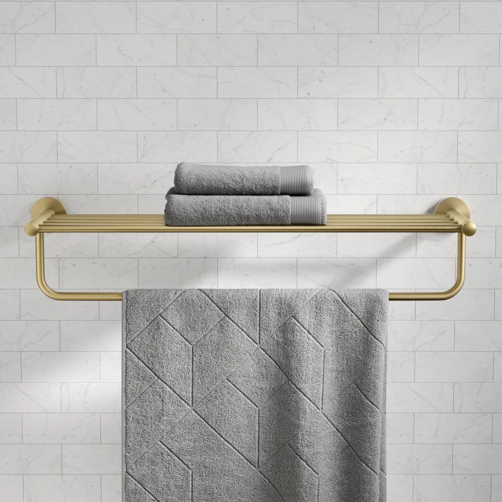 KRAUS Elie Bathroom Shelf Towel Rack with Towel Bar in Brushed Gold - Image 9