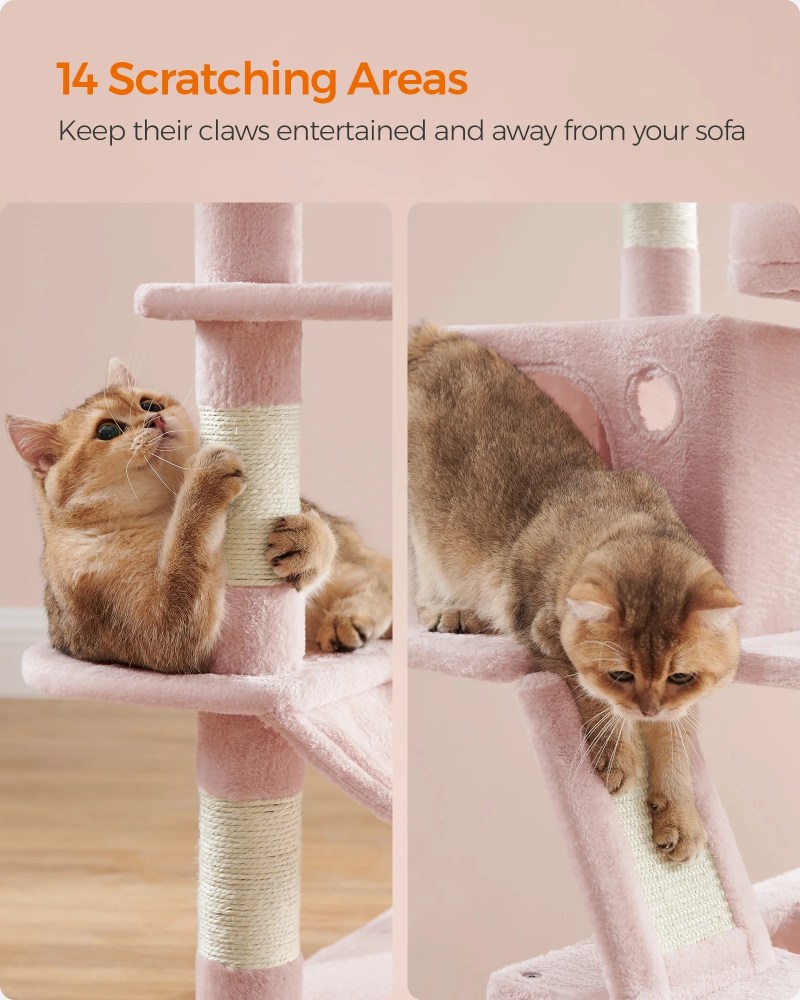 66.1"H Cat Tree Cat Tower for Indoor Cats, Plush Multi-Level Cat Condo with Scratching Posts, Perches, Caves, Hammock, Jelly Pink - Image 3