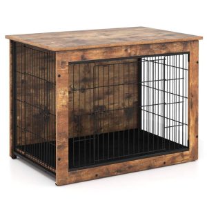 Yardi Yarda Dog Crate Furniture with Cushion and Double Doors for Small/Medium Dogs-33 Inches