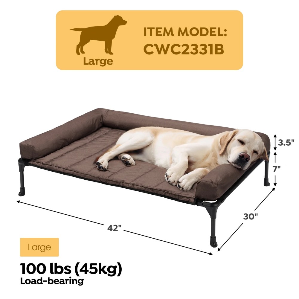 Veehoo Cooling Elevated Dog Bed Waterproof Removable Pillow-Top Mat, Dog Sofa Bed, Large, Brown - Image 3