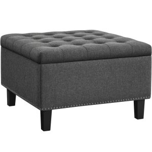 Yaheetech Linen-like Storage Ottoman Bench with Button-Tufted for Entryway Living Room,Dark Gray