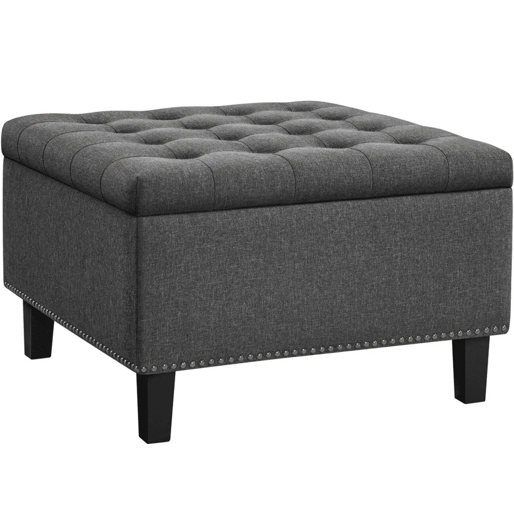 Yaheetech Linen-like Storage Ottoman Bench with Button-Tufted for Entryway Living Room,Dark Gray