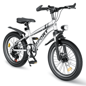 Alvantor 20" Kids Bike with LED Lights,  High Carbon Steel Bicycle,  7-Speed Gears,  Teen,  Silver