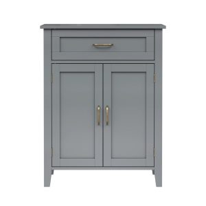 Teamson Home Mercer Freestanding Two-Door Floor Storage Accent Cabinet with Top Drawer, Gray