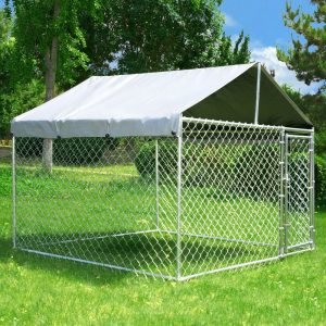 HITTITE Extra Large Outdoor Dog Kennel,  Anti-Rust Dog Kennel Outside with Roof,  Galvanized Chain Link Dog Runs for Outside with Waterproof UV-Resistant Cover and Secure Lock