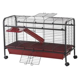 Pawhut Metal Wire Small Animal Pet Cage with Wheels,  Red & Black,  42"