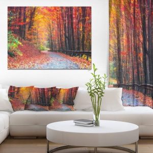Designart 'Road in Beautiful Autumn Forest ' Modern Forest Canvas Art
