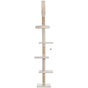 TRIXIE Kobe Sisal & Plush 90.5"-104" Ceiling Mount Cat Tree,  4-Level Cat Tower,  Beige