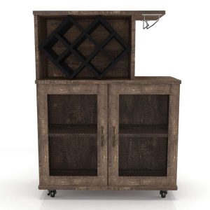 Furniture of America Craden Wood Multi-Storage Mini Bar, Reclaimed Oak