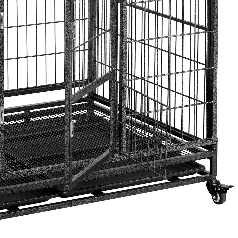 Easyfashion 43 inch Heavy Duty Metal Rolling Dog Cage Kennel, Black - Image 6