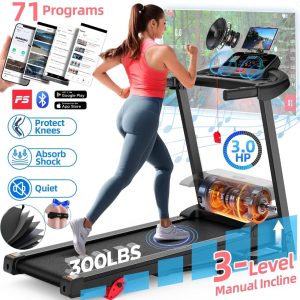 300lbs Folding Treadmill w/ 3HP Motor, 647 Programs, Incline Treadmill for Home, 7.5MPH Speed, APP Control & Bluetooth Speakers, Shock-Absorbing Running Belt, Portable Walking Jogging Treadmill