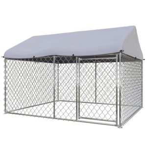 EUNHOO Outdoor Dog Kennel, 7'L x 5.9'W x 5.05'H Large Dog Fence Outside with Roof,  Metal Wire Dog House for Yard,  Dog Enclosure for Big Dog Run