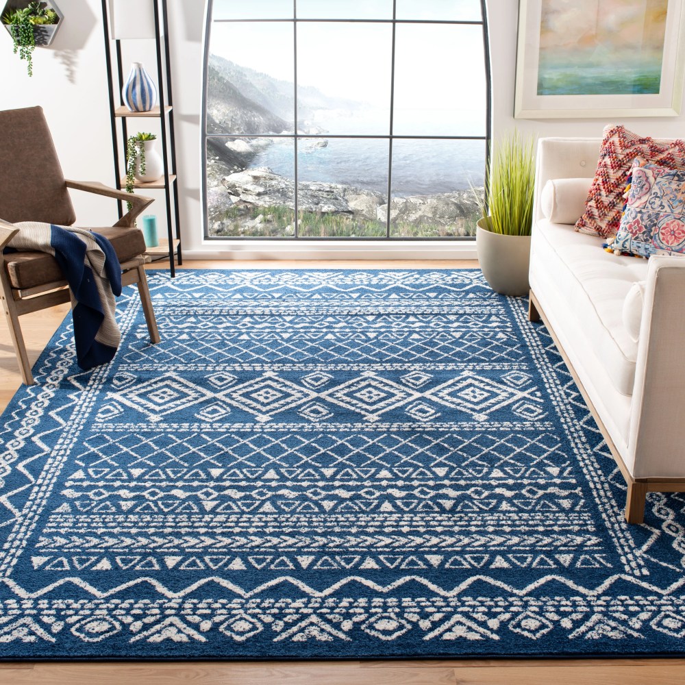 SAFAVIEH Tulum Ronald Oriental Area Rug, Navy/Ivory, 6'7" x 6'7" Square - Image 7