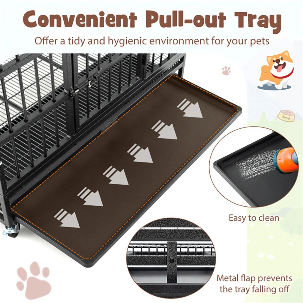 Pefilos 38 Inch Heavy Duty Dog Crate, Escape Proof Dog Cage Kennel with Lockable Wheels, Large House Indoor for Large Dog with Removable Tray, Black, M - Image 5