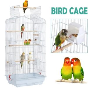 Alden Design 36" Metal Bird Cage with Play Top,  White