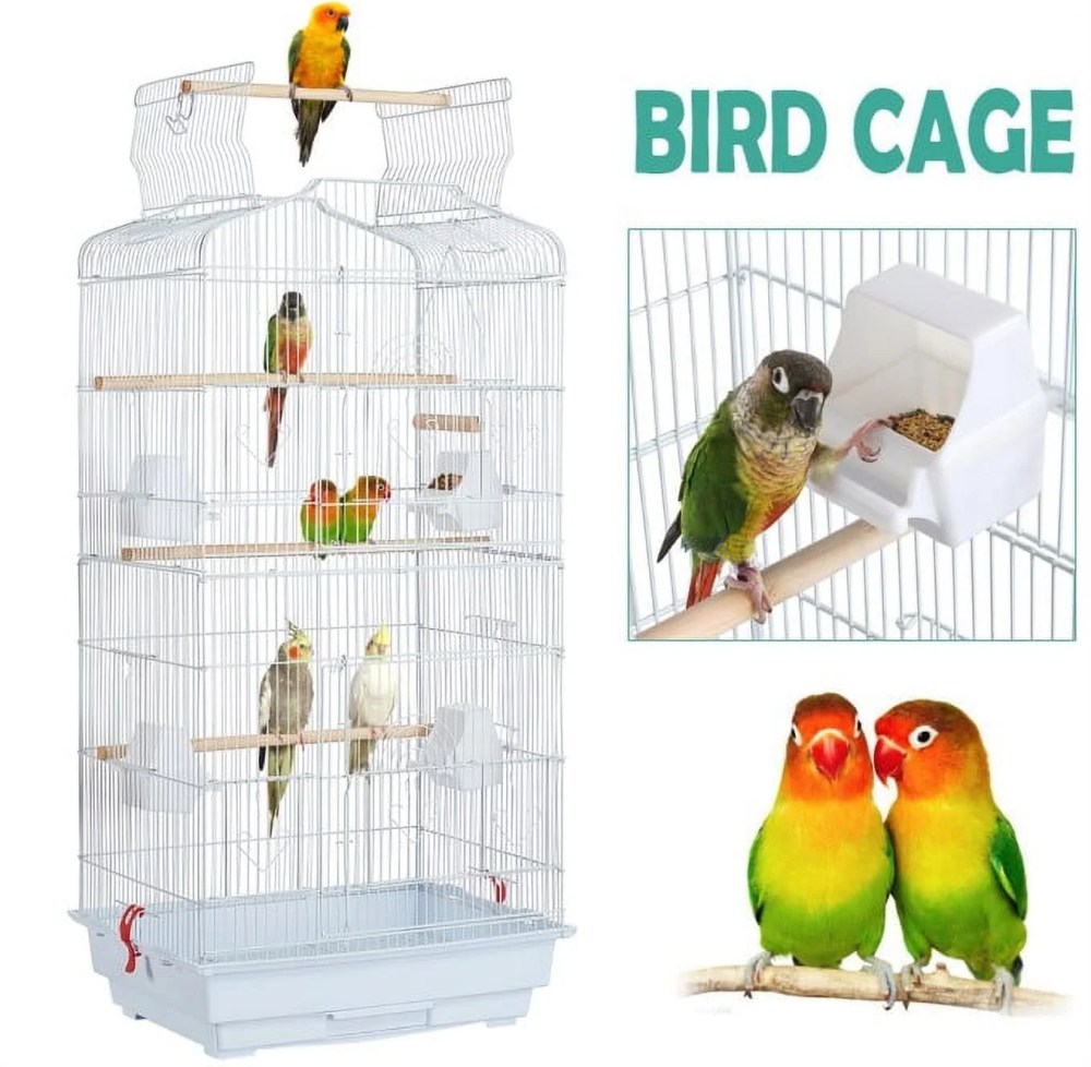 Alden Design 36" Metal Bird Cage with Play Top, White