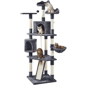 Alden Design 79"H Multilevel Large Cat Tree Condo Tower with Scratching Post,  Dark Gray
