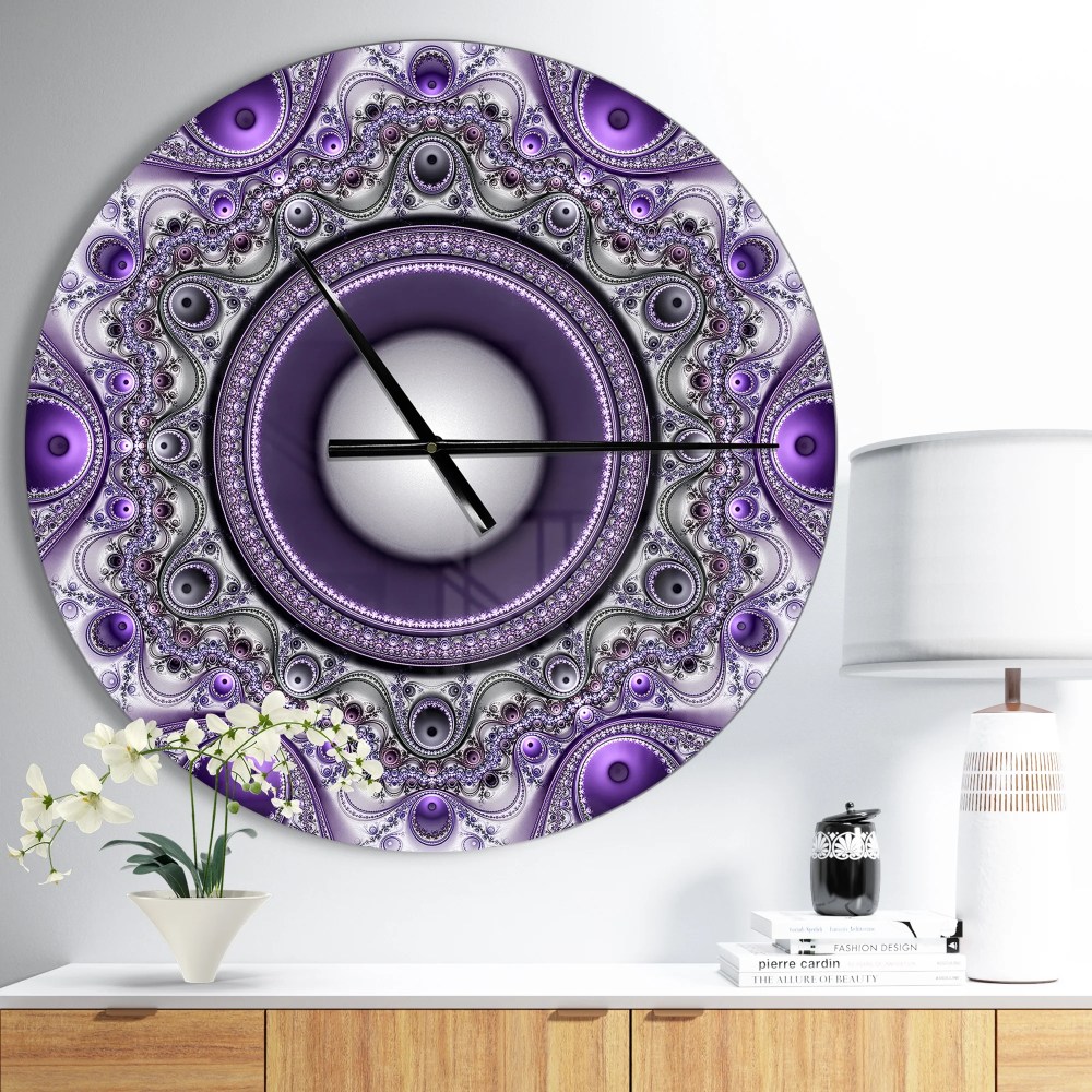 Designart 'Purple Fractal Pattern with Circles' Metal Wall Clock - Image 3