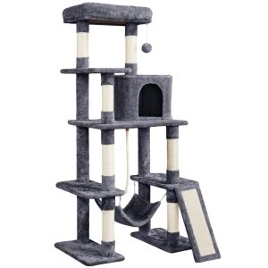 Renwick 54" Tall Multilevel Plush Cat Tree with Hammock Scratching Posts,  Dark Gray