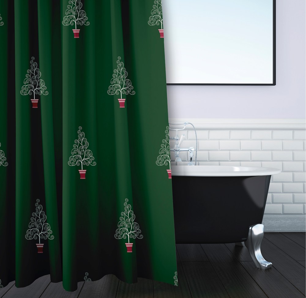 Simply Daisy 70" W x 73" H Filigree Forrest Geometric Print Polyester Shower Curtain, Green - Image 3