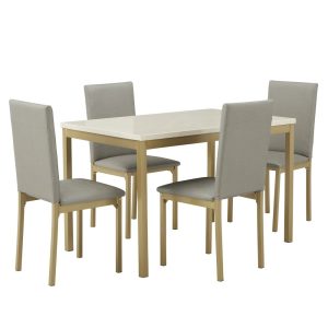 Weston Home Declan Modern 5-Piece Faux Marble Dining Set,White/Gold/Gray