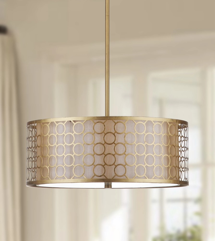 Safavieh Giotta 18 in. Dia. Drum Pendant Light, Antique Gold