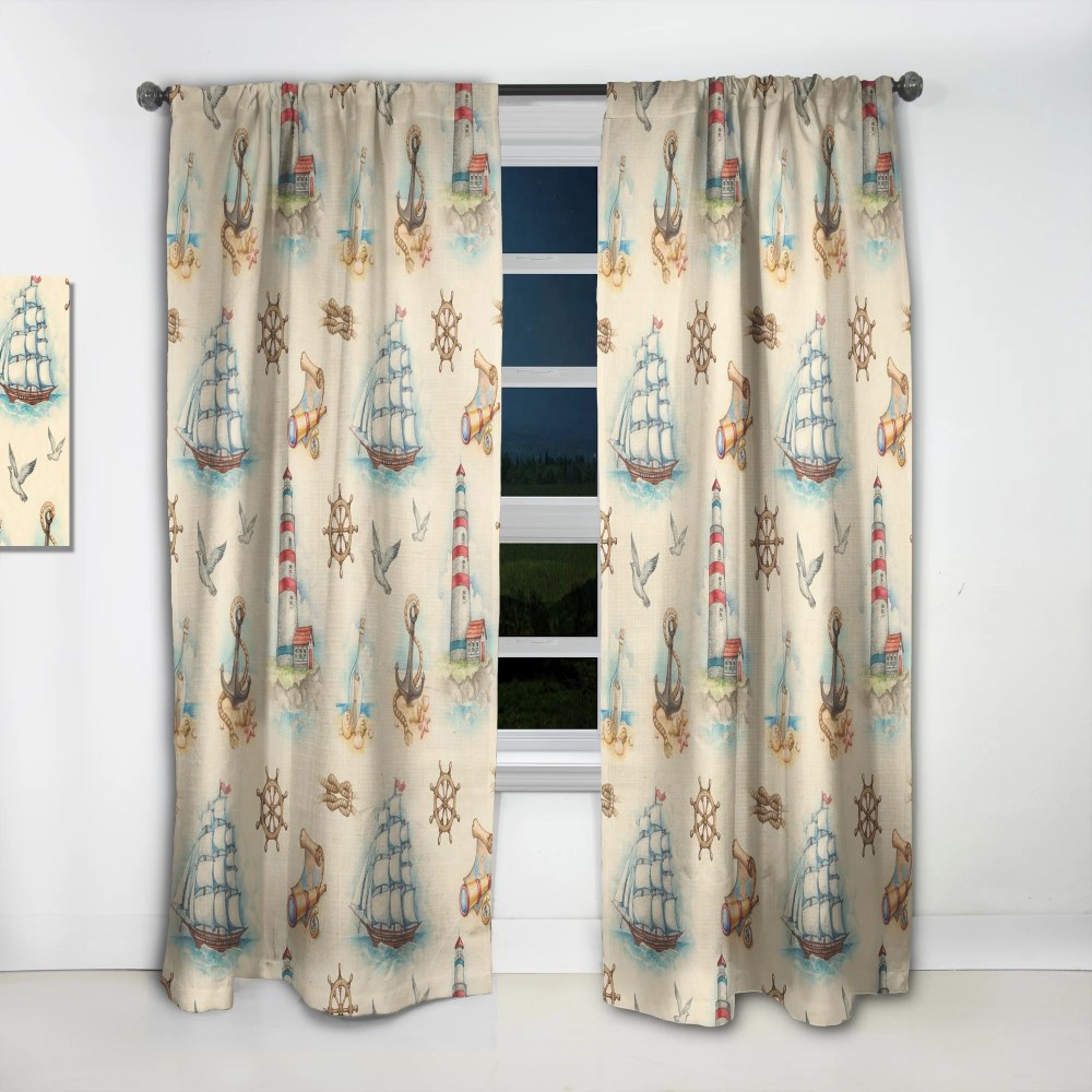 Designart 'Watch Tower Sail Boat Binocular' Coastal Curtain Panel - Image 3