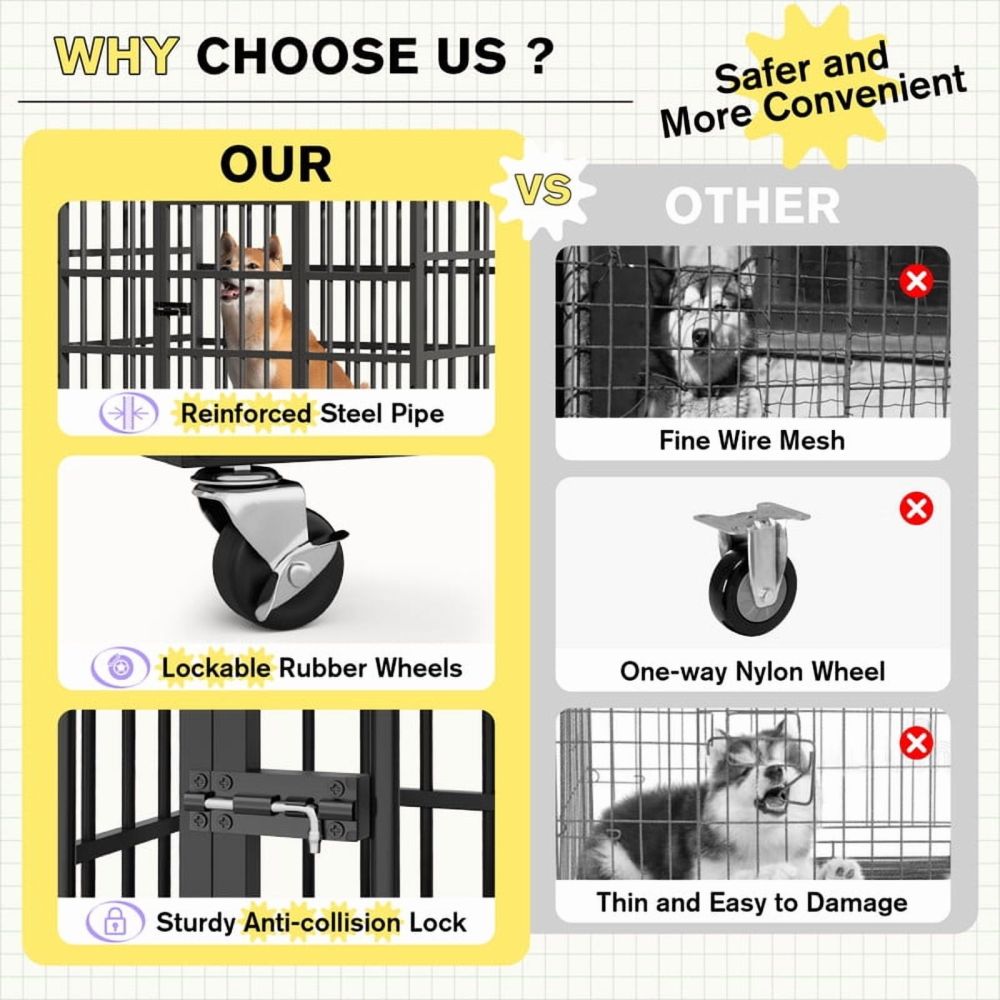Furmax 37" Heavy Duty Dog Crate with Removable Tray Large Dog Kennel Heavy Duty Dog Crate cage with Wheels - Image 6