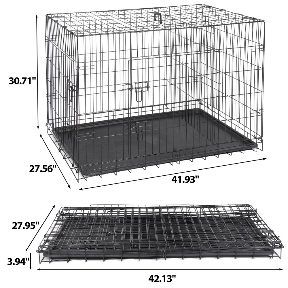ZENY Double Door Folding Metal Dog Crate with Tray & Divider Panel for Dogs, Black, 42" - Image 8