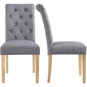 Alden Design Upholstered Dining Chair High Back Padded Parsons Chairs Tufted Dining Chair, Set of 2, Dark Gray