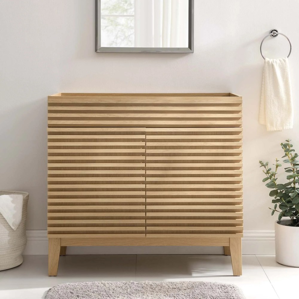 Modway Render 35" MDF and Particleboard Bathroom Vanity Cabinet in Oak - Image 8