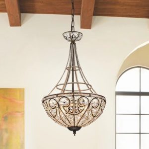 Warehouse of Tiffany Gaspard Gold 4-Light Pendant with Crystal Shade