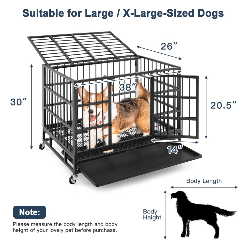 Pefilos 38 Inch Heavy Duty Dog Crate, Escape Proof Dog Cage Kennel with Lockable Wheels, Large House Indoor for Large Dog with Removable Tray, Black, M - Image 8