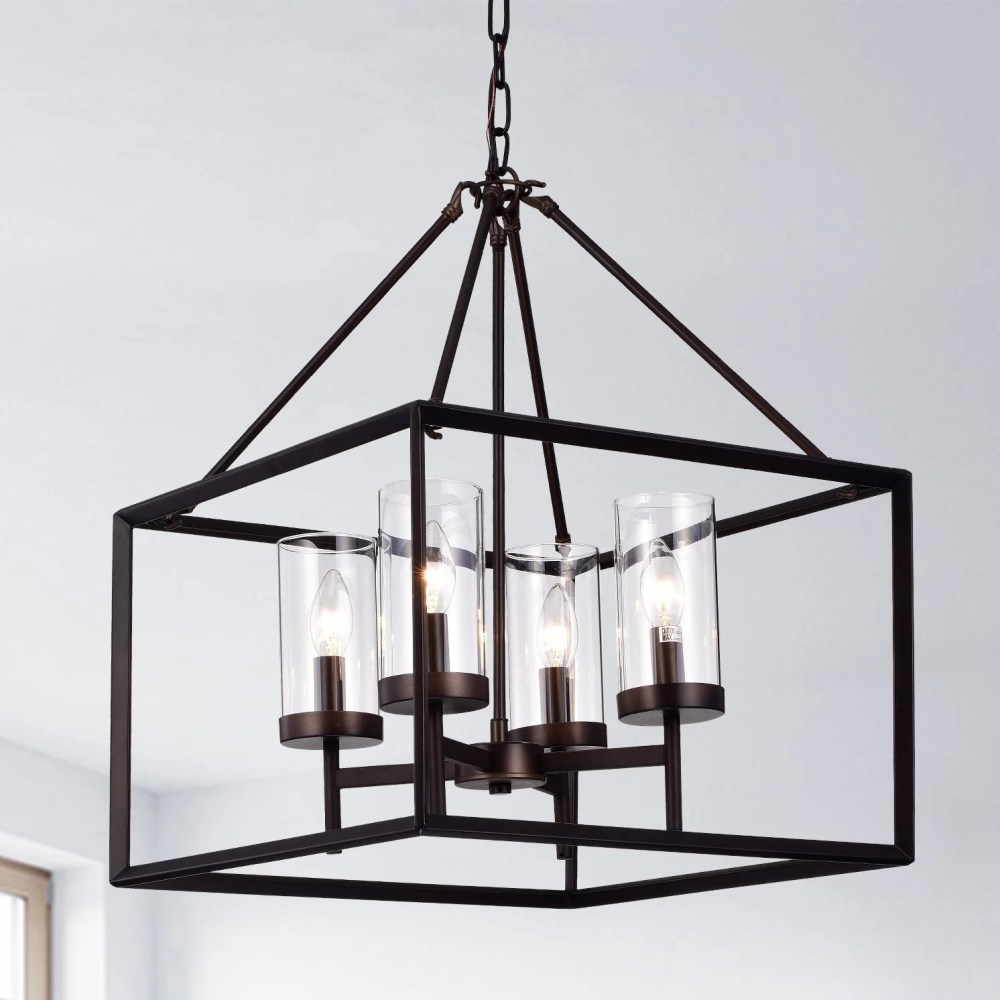 Anson 4-light Clear Pillar Glass Antique Bronze Square Pendant - Image 3