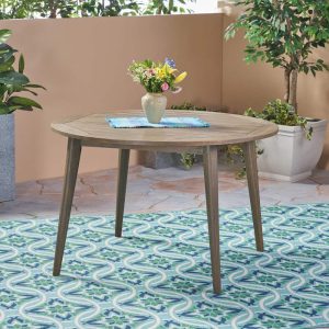 Noble House Stamford 47.25" Round Wooden Patio Dining Table in Gray