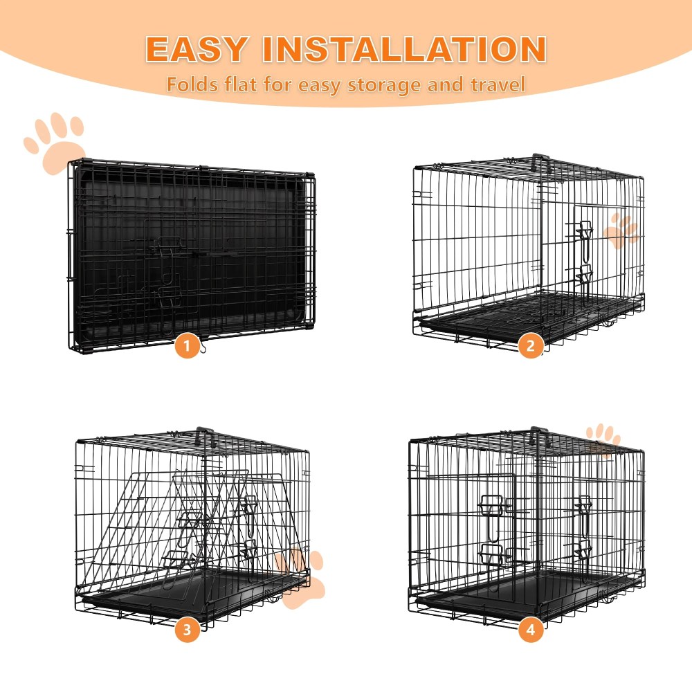 MAYEERTY 30-Inch Medium Dog Crate with Divider, Leak-Proof Tray, Double Door Metal Cage - Image 8