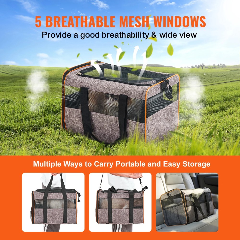 VEVOR Cat Carrier with Wheels Airline Approved Rolling Pet Carrier 22 lbs Grey for Cat Dog Small Medium Animals Kitten Puppy - Image 5