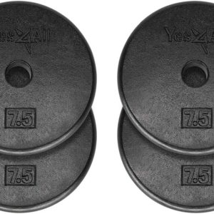 Yes4All 1 inch Cast Iron Weight Plates for Dumbbells,  Standard Weight Plates (Combo 7.5lbs x 4pcs)