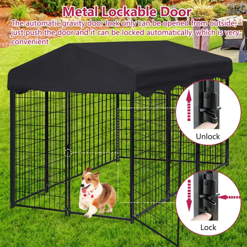 Jhsomdr Outdoor Dog Kennel 6.2ft x 4ft x 4.5ft Heavy Duty Large Wire Dog Fence Outside Dog Playpen with UV-Resistant Oxford Cloth Roof & Secure Lock - Image 4