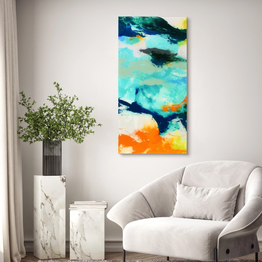 Empire Art Direct Tidal Abstract 2 Frameless Free Floating Tempered Glass Panel Graphic Wall Art, 24" x 48" x 0.2", Ready to Hang - Image 9