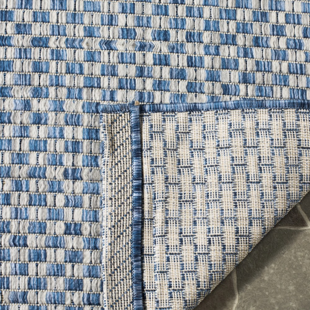 SAFAVIEH Courtyard Blair Checkered Indoor/Outdoor Area Rug, Blue/Light Grey, 5'3" x 7'7" - Image 7