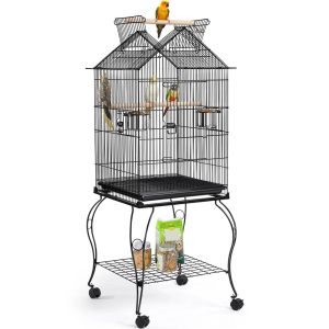 Alden Design 57" Rolling Metal Parrot Cage Bird with Open Top,  Black