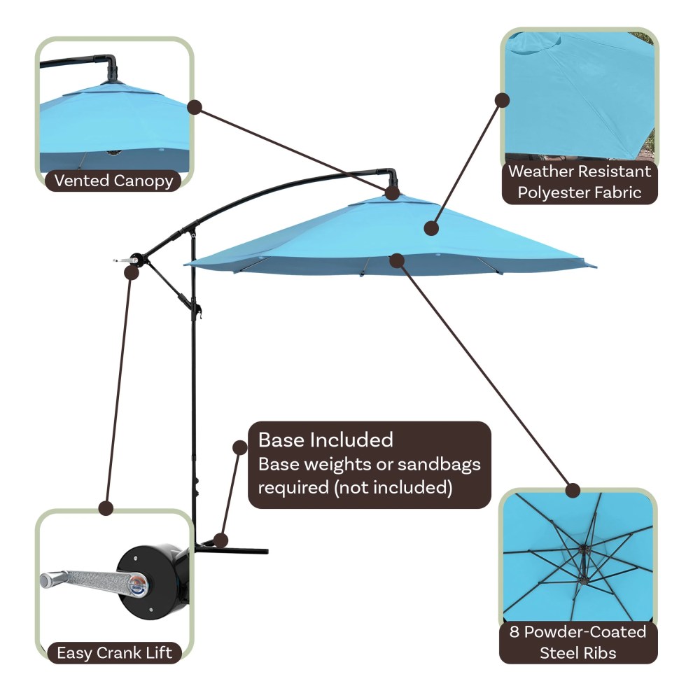 Pure Garden 10-Foot Offset Patio Umbrella with Crank and Base (Blue) - Image 2