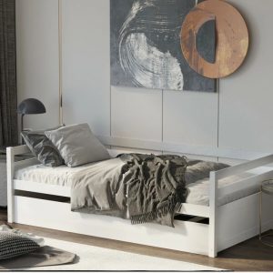 Costway Twin Size Trundle Daybed Wooden Slat Support Mattress Platform White