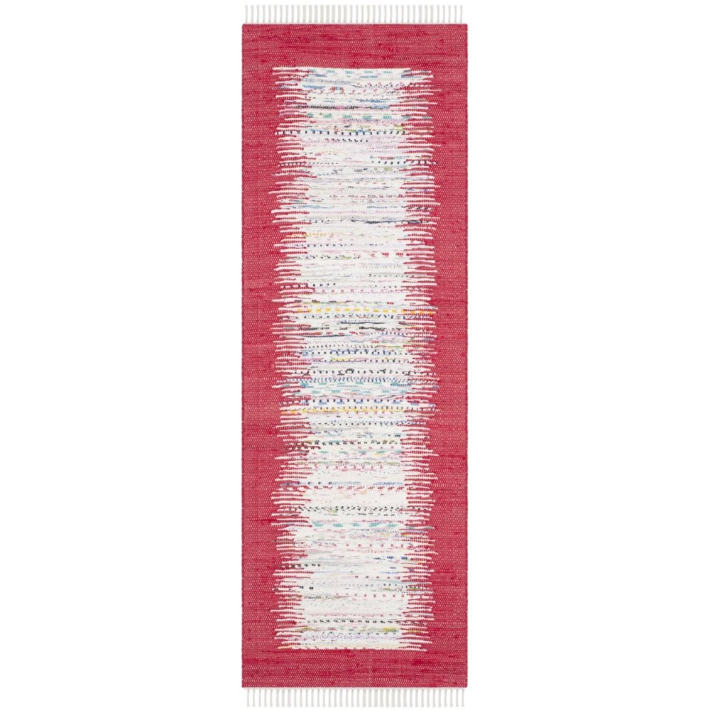 SAFAVIEH Montauk Tennyson Braided Border Cotton Area Rug, Ivory/Red, 5" x 8" - Image 6